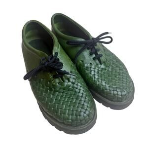 NEW BRAND X Women's 8 Green Woven Leather Huaraches Oxfords Shoes Rare Unique